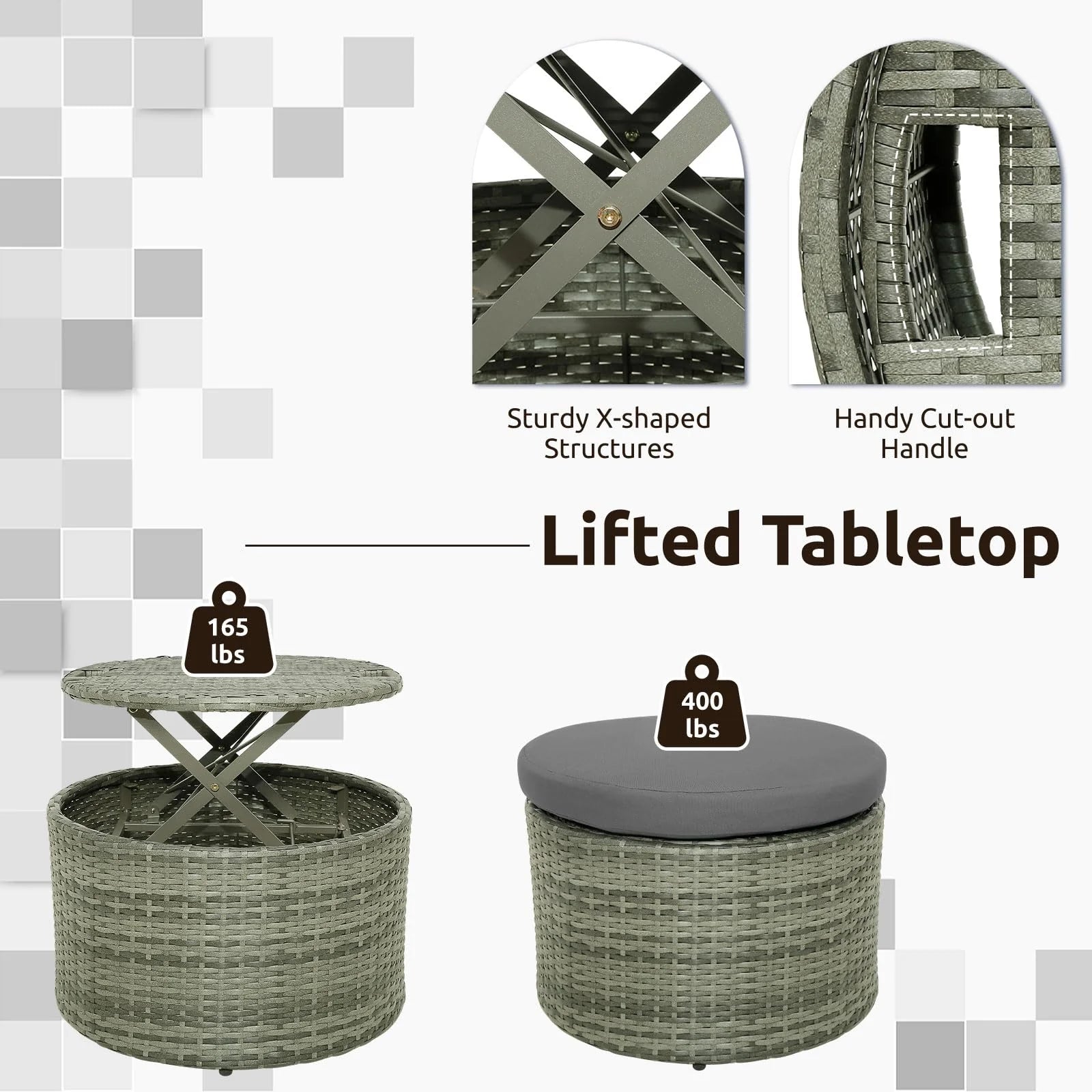 Tangkula Patio Round Daybed with Retractable Canopy(Grey)