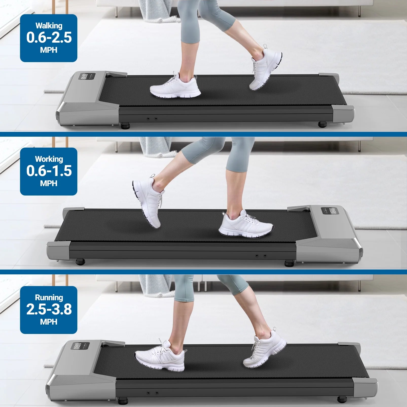 Walking Pad 2 in 1 Under Desk Treadmill, 2.5HP Low Noise Walking Pad Running Jogging Machine with Remote Control for Home Office, Lightweight Portable Desk Treadmill Installation Free