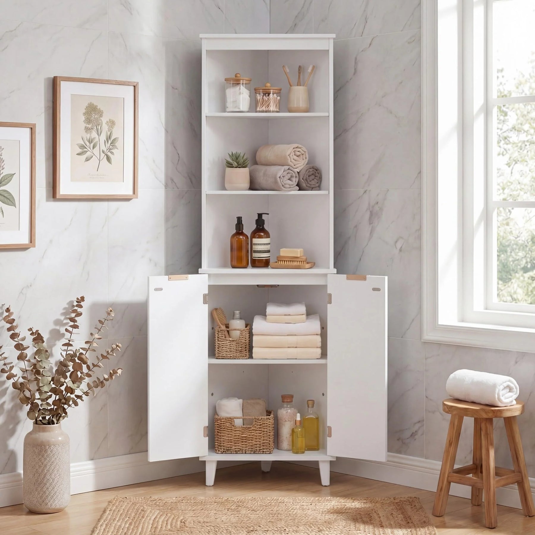 Tangkula Corner Bathroom Floor Cabinet
