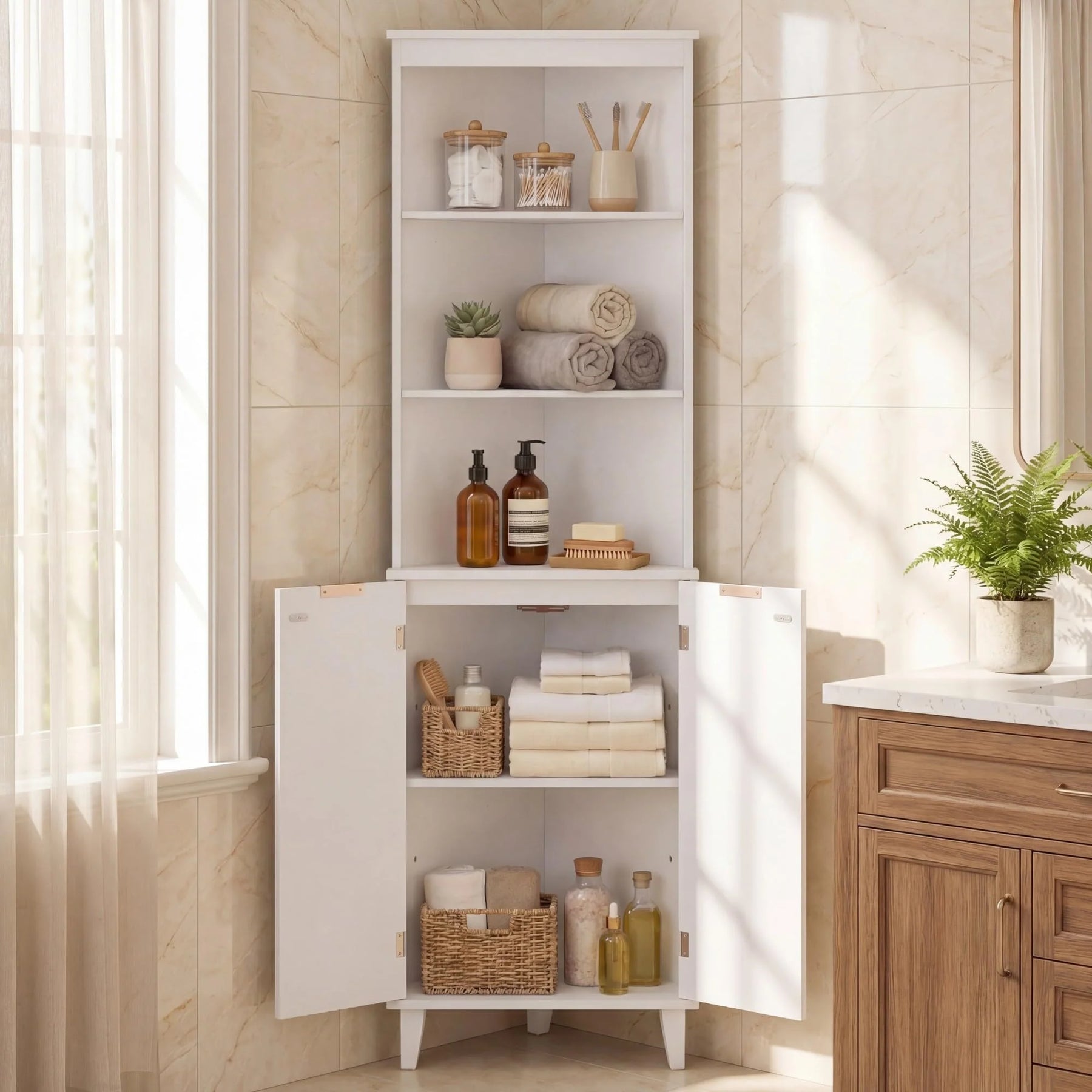 Tangkula Corner Bathroom Floor Cabinet