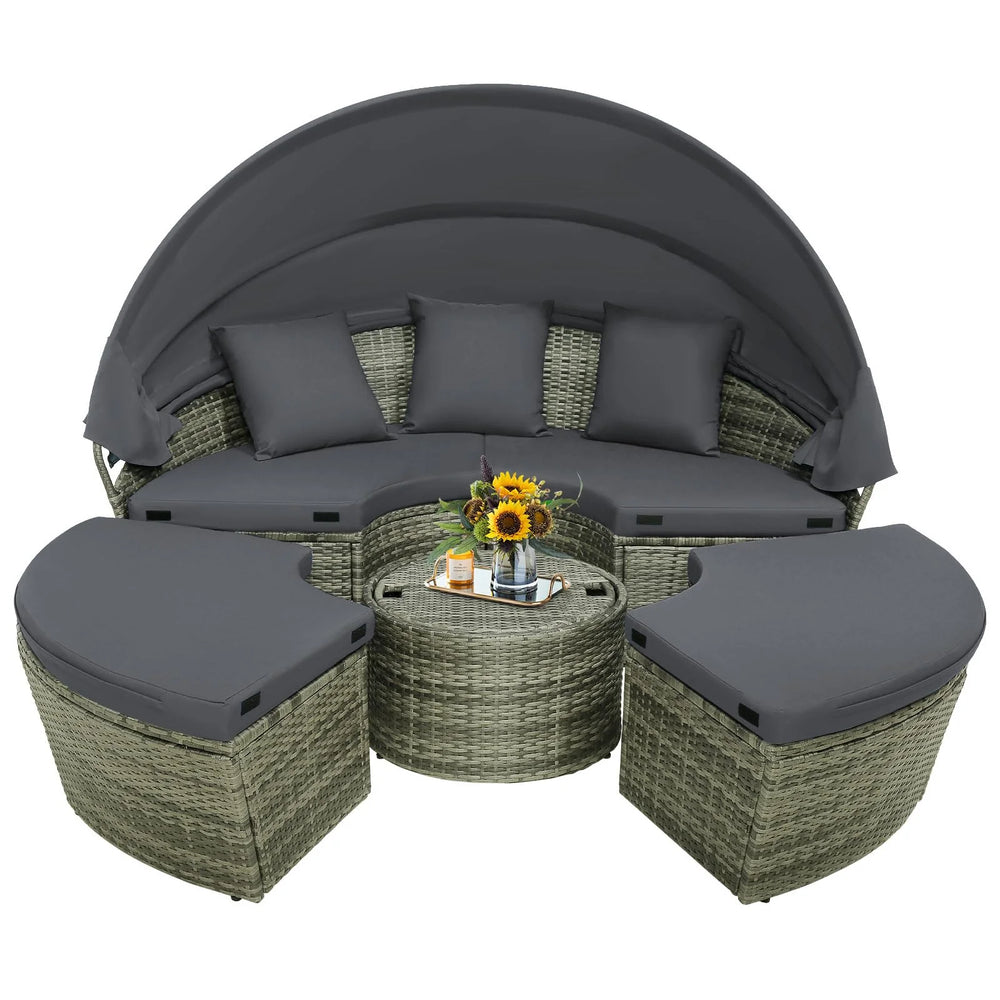 Tangkula Patio Round Daybed with Retractable Canopy(Grey)