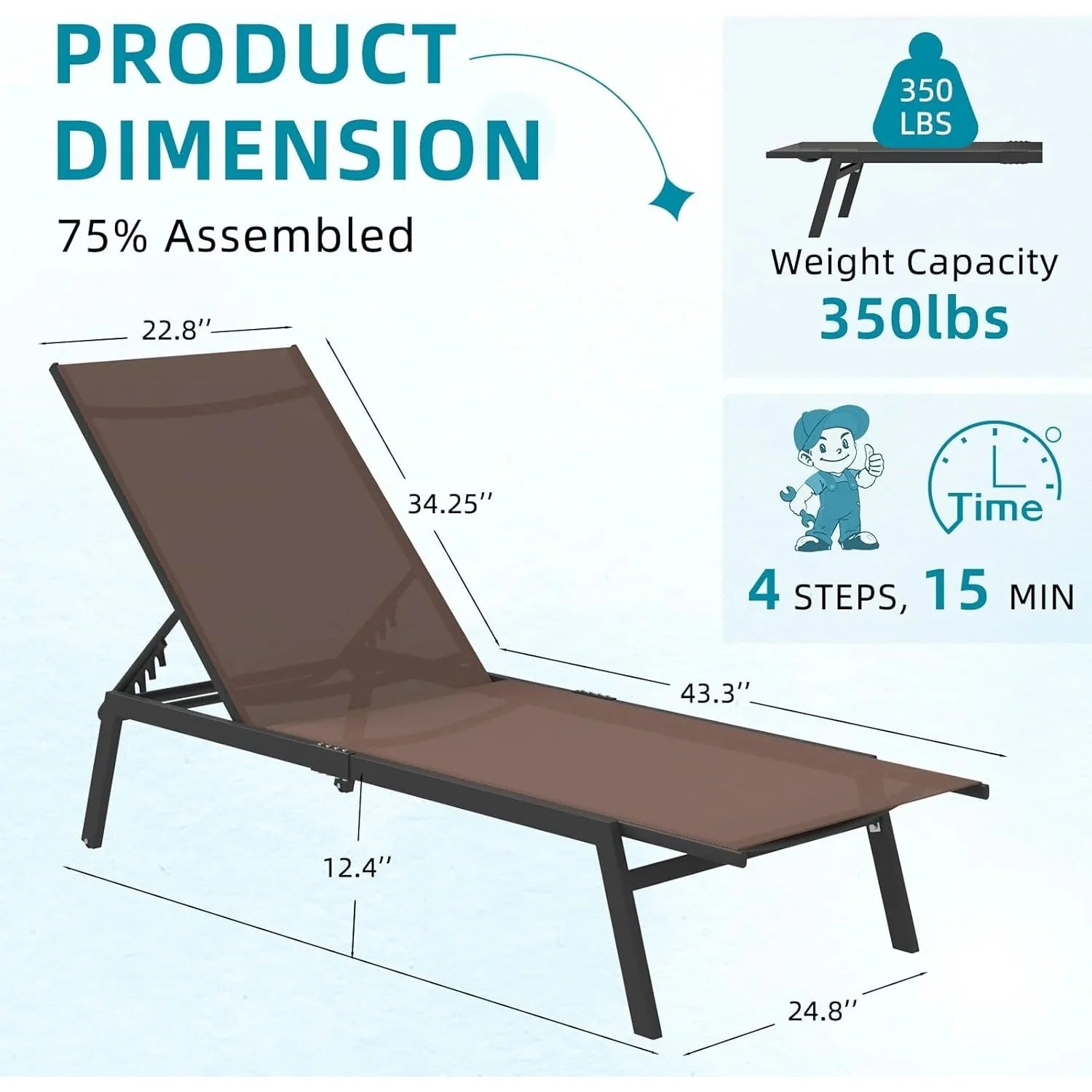 AECOJOY Patio Lounge Chairs, Outdoor Chaise Lounge with Wheels, Brown